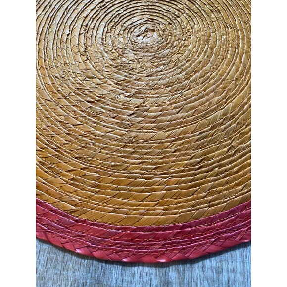 Woven Jute Sisal Raffia 16” Natural Red Trim VTG Boho Cottage Placemats Set (8) - Picture 4 of 6